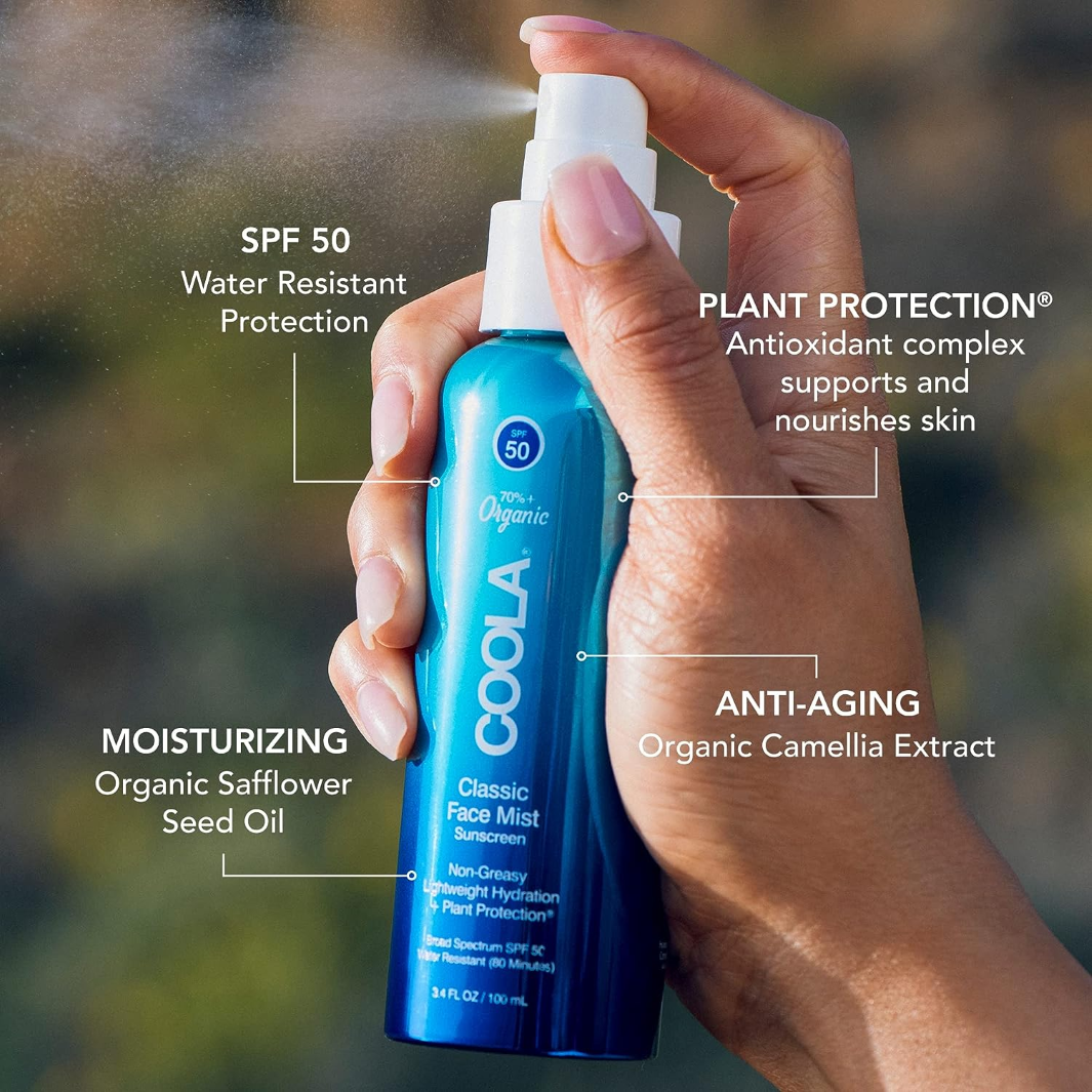 COOLA Classic Face Organic Sunscreen Mist SPF 50 quick facts