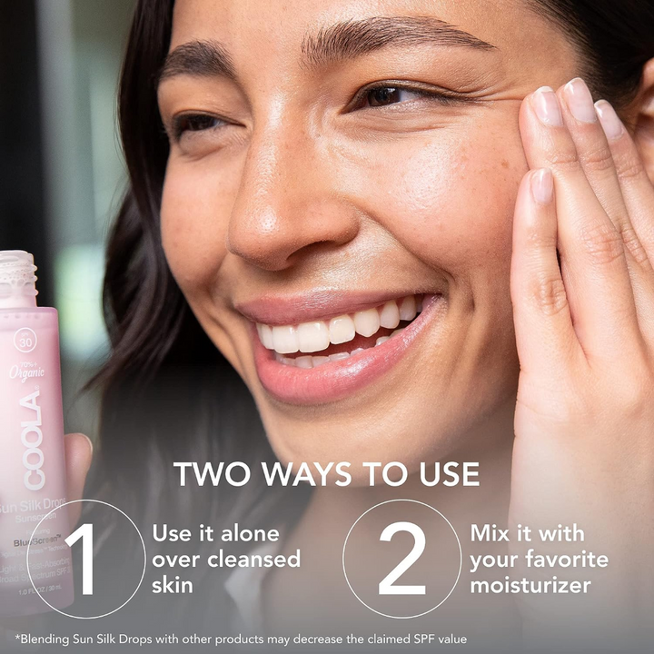COOLA Sun Silk Drops Organic Face Sunscreen SPF 30 2 ways to use