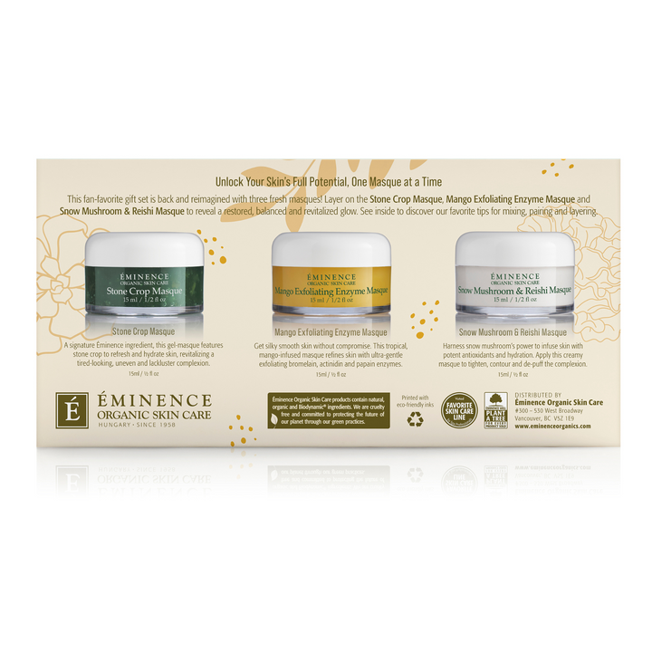 Eminence Organics Mix & Masque Trio: Refine & Restore Gift Set - Limited Edition back panel of box on a white background