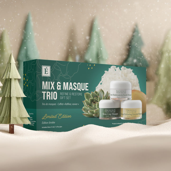 Eminence Organics Mix & Masque Trio: Refine & Restore Gift Set - Limited Edition holiday themed with snow and trees