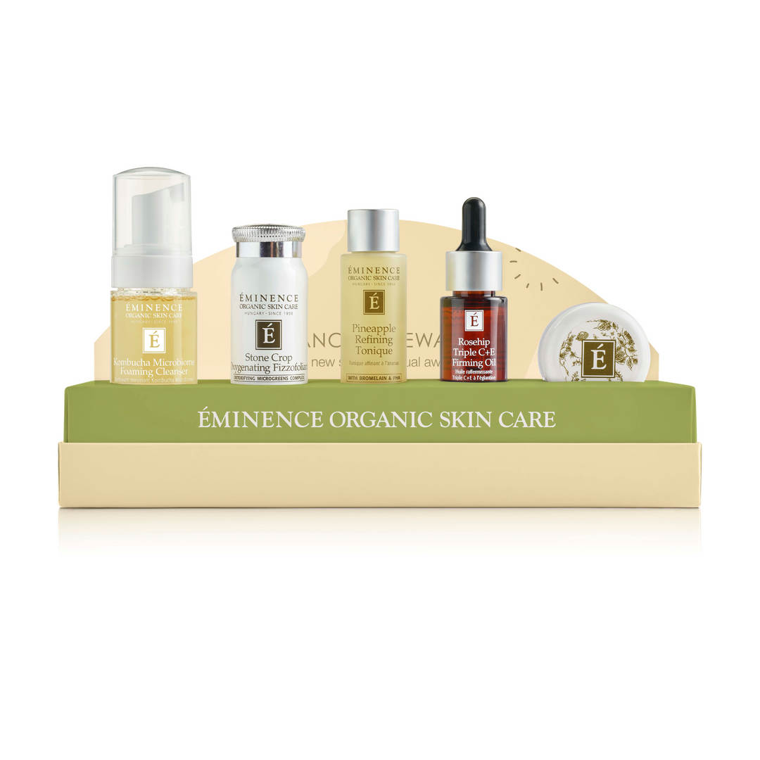 Eminence Organics Radiance Renewal Gift Set - Limited Edition opened with individual products on a white background
