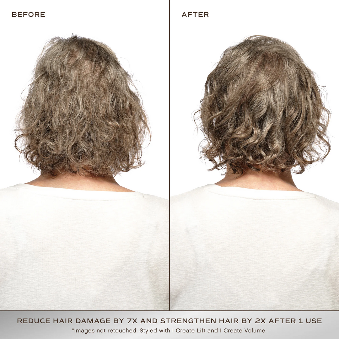 Innersense Repair Hair Mask before and after with a person with gray hair