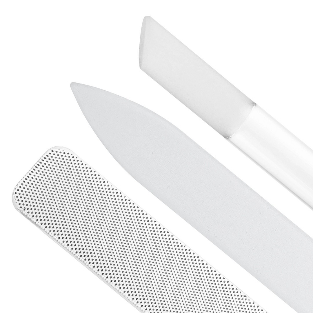 Tweezerman Glass Nailcare Set up close