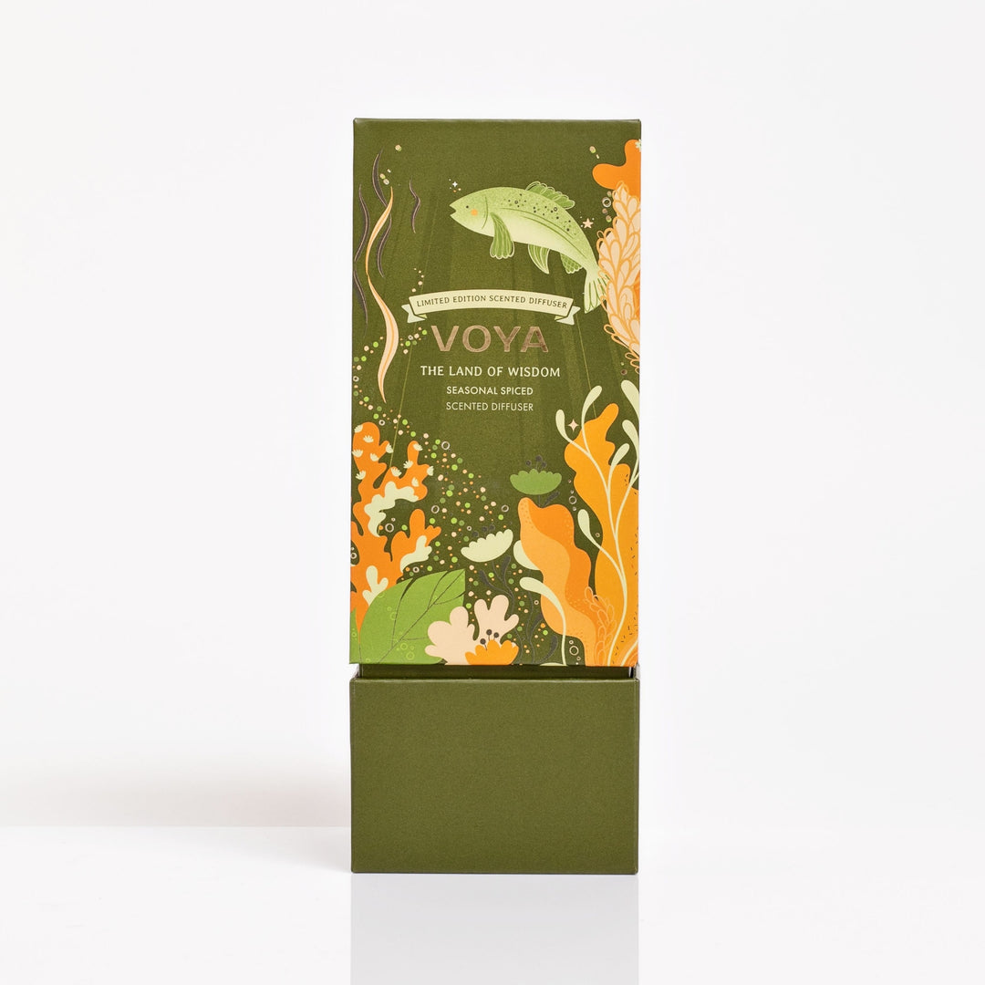 VOYA The Land of Wisdom: Seasonal Scented Reed Diffuser box