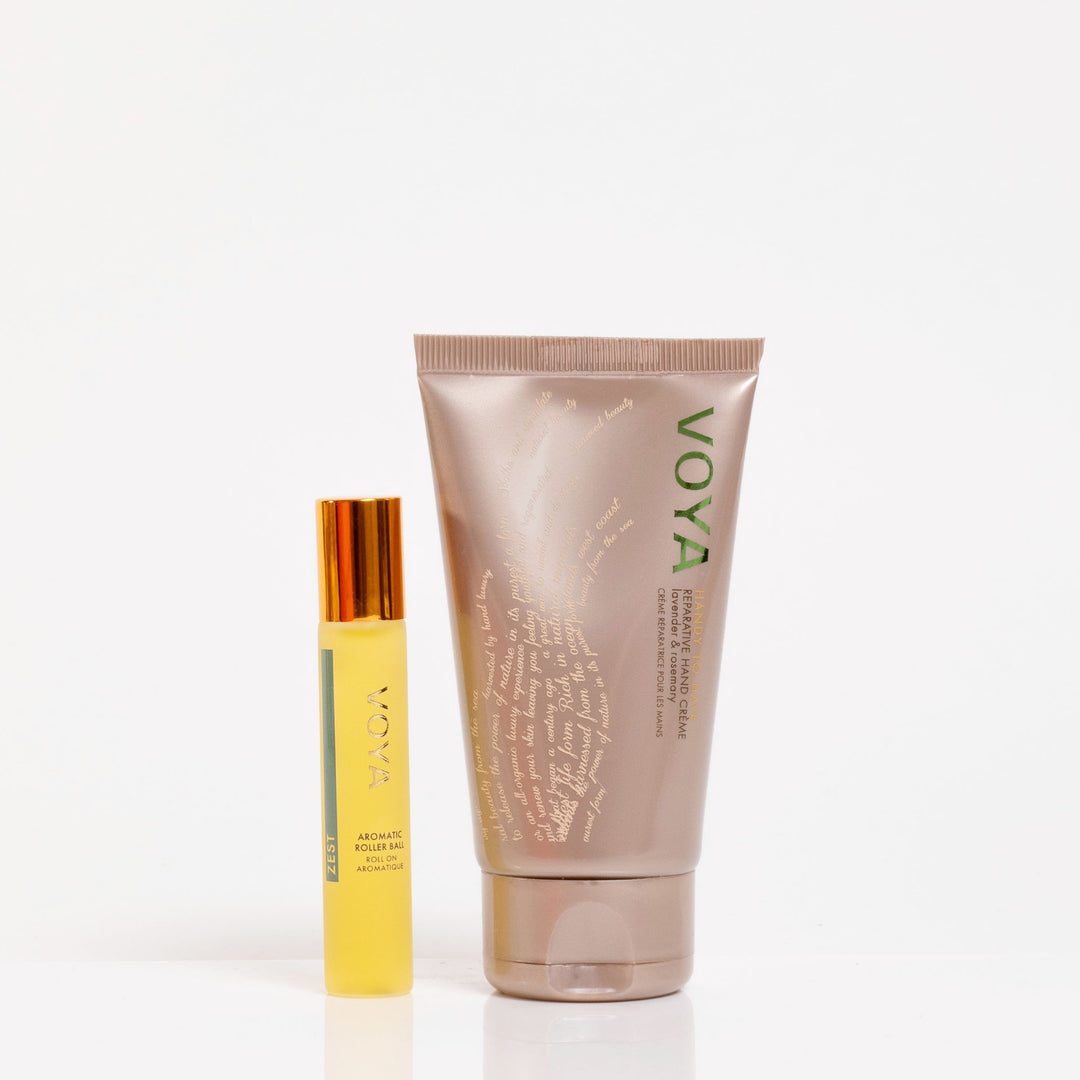 VOYA The Land of Youth: Hand & Aromatherapy Duo products on a white background