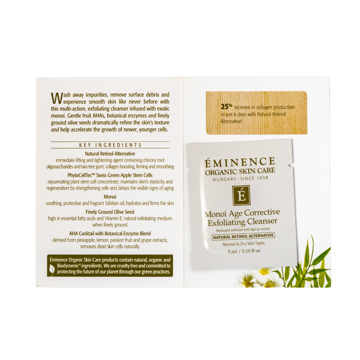 eminence organics monoi age corrective exfoliating cleanser sample