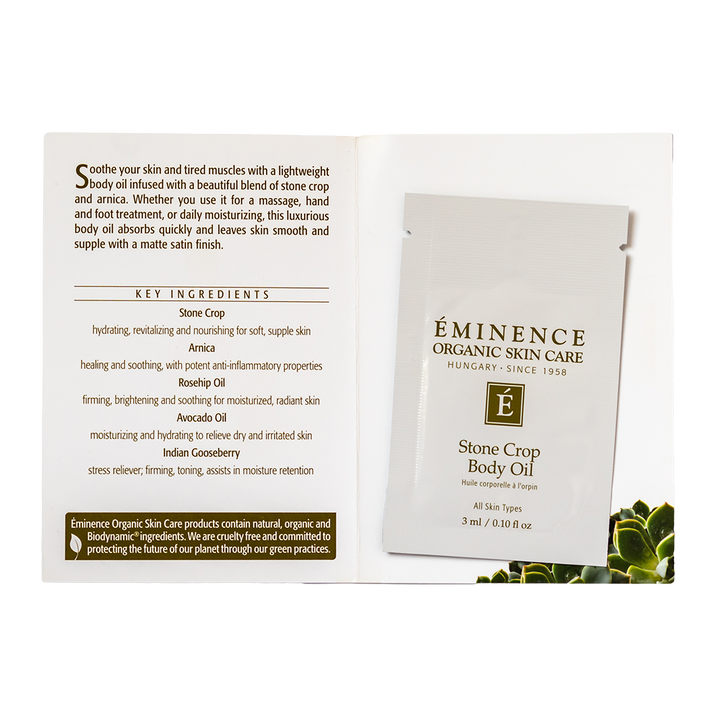 eminence organics stone crop body oil sample