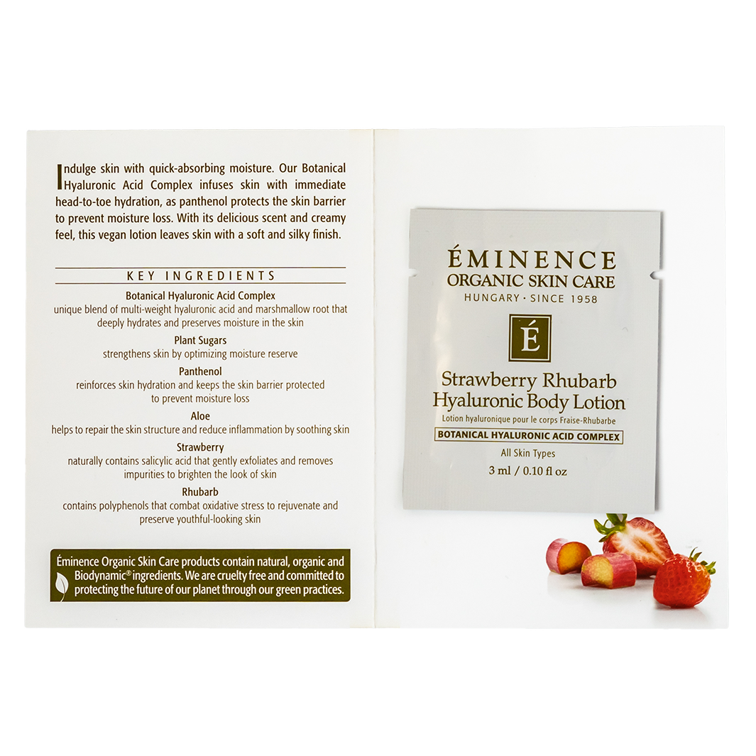 eminence organics strawberry rhubarb hyaluronic body lotion sample