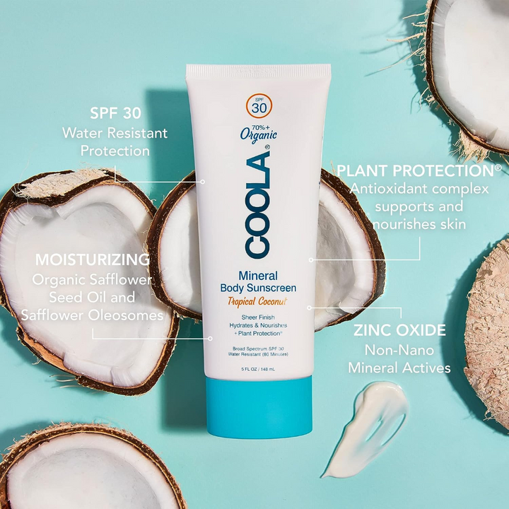 COOLA Mineral Body Organic Sunscreen Lotion SPF 30 - Tropical Coconut ingredients