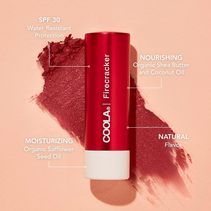 COOLA Mineral Liplux Organic Tinted Lip Balm Sunscreen SPF 30 firecracker ingredients