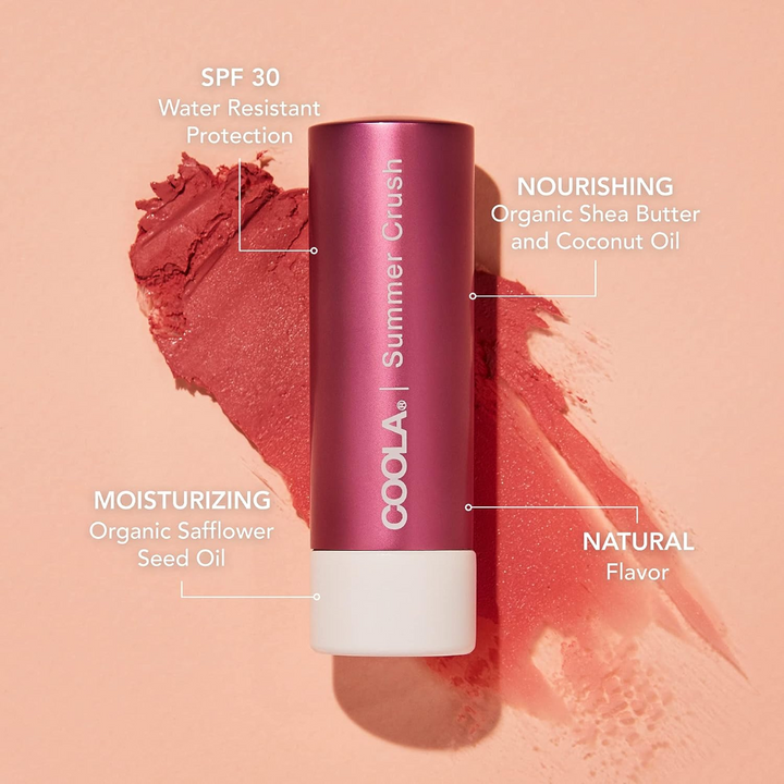 COOLA Mineral Liplux Organic Tinted Lip Balm Sunscreen SPF 30 summer crush ingredients
