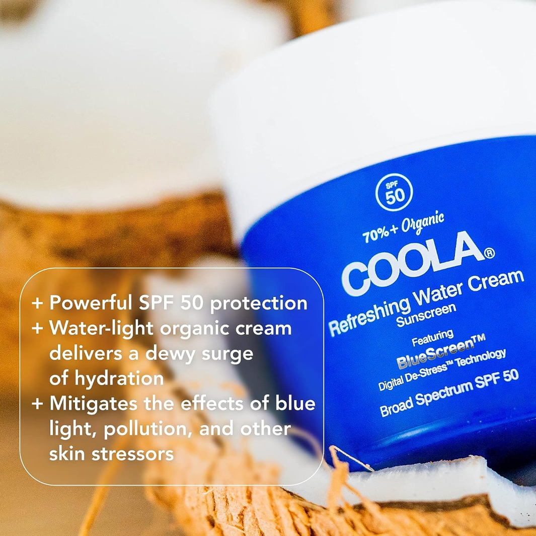 COOLA Refreshing Water Cream Organic Face Sunscreen SPF 50 quick facts