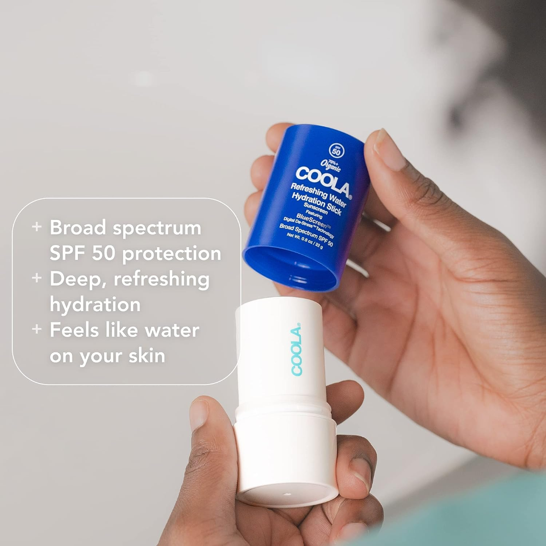 COOLA Refreshing Water Hydration Stick Organic Face Sunscreen SPF 50 open