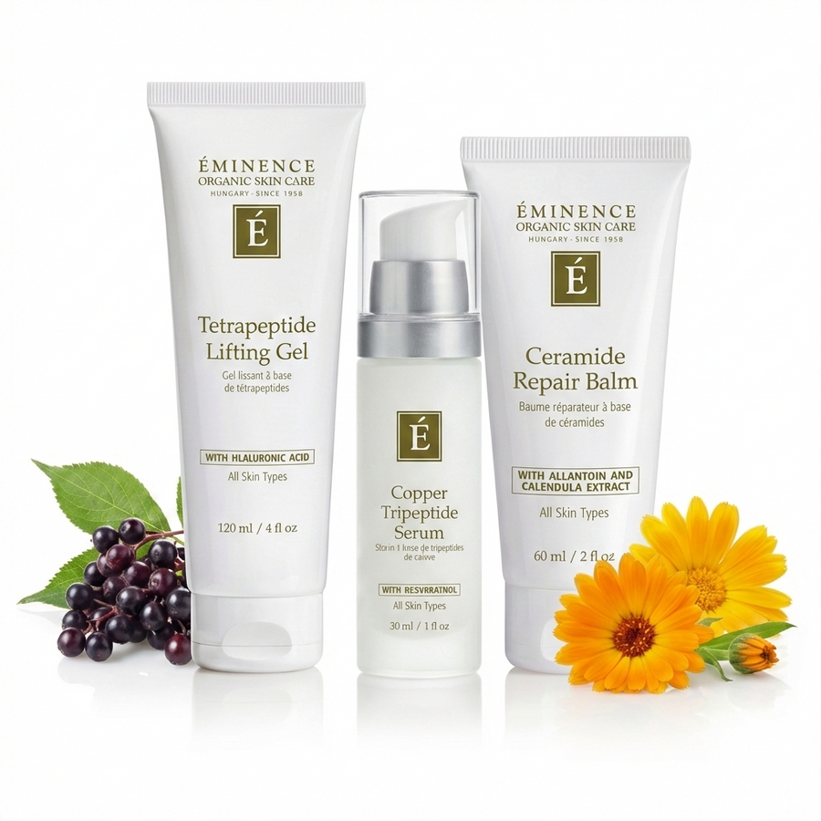 Eminence Organics Advanced Care Trio bundle on a white background