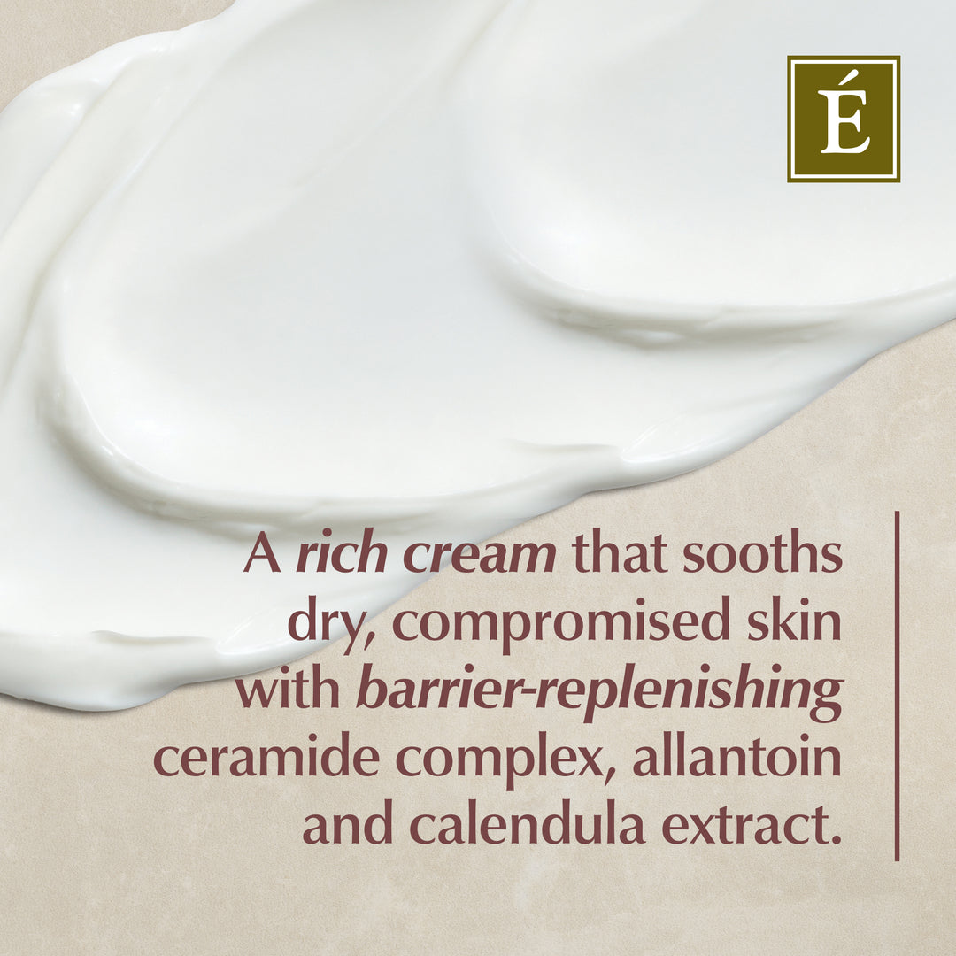 Eminence Organics Ceramide Repair Balm with text describing its benefits on a beige background