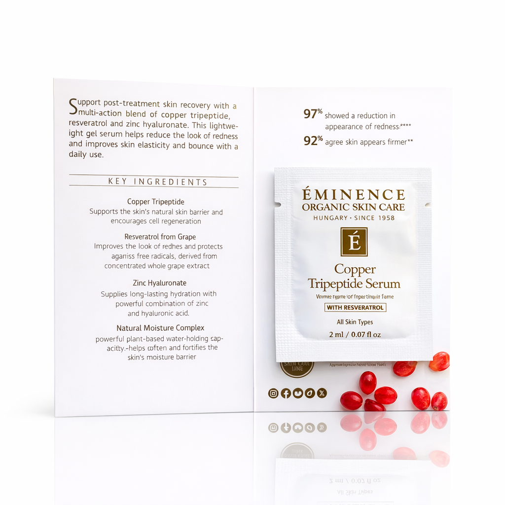 Eminence Organics Copper Tripeptide Serum sample size on a white back ground