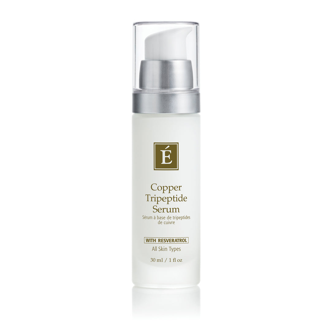 Eminence Organics Copper Tripeptide Serum bottle with silver cap on a white background