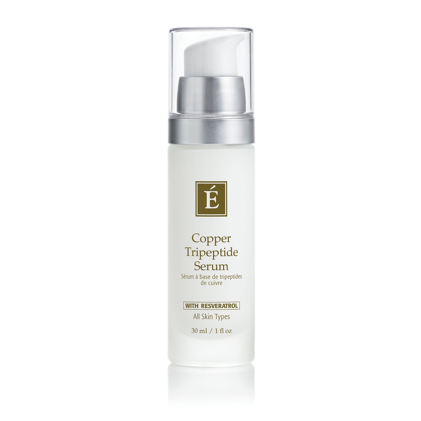 Eminence Organics Copper Tripeptide Serum bottle with silver cap on a white background
