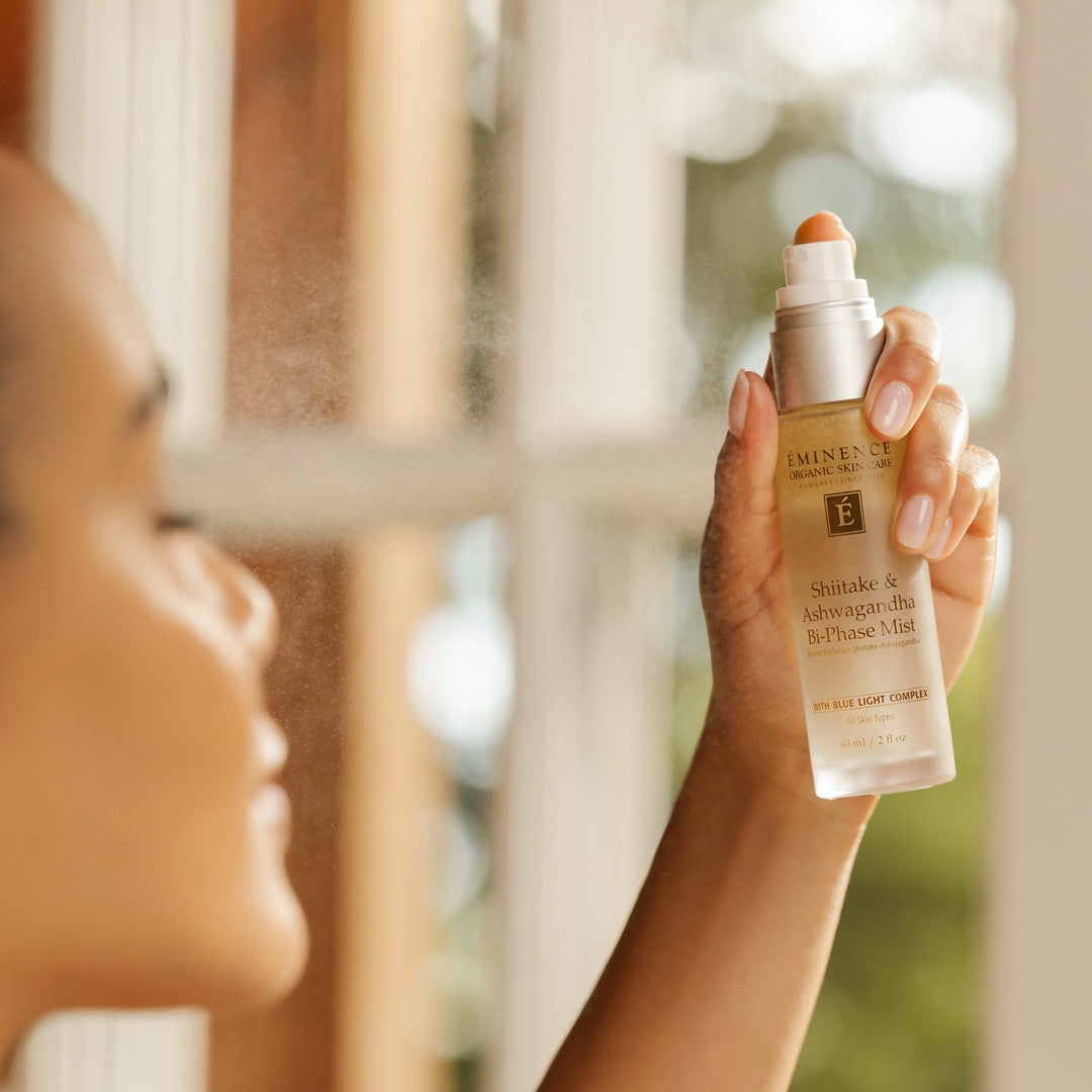 Eminence Organics Shiitake & Ashwagandha Bi-Phase Mist model spraying mist