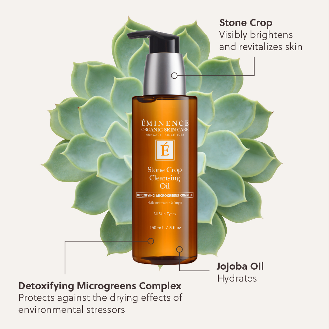 Eminence Organics Stone Crop Cleansing Oil infographic