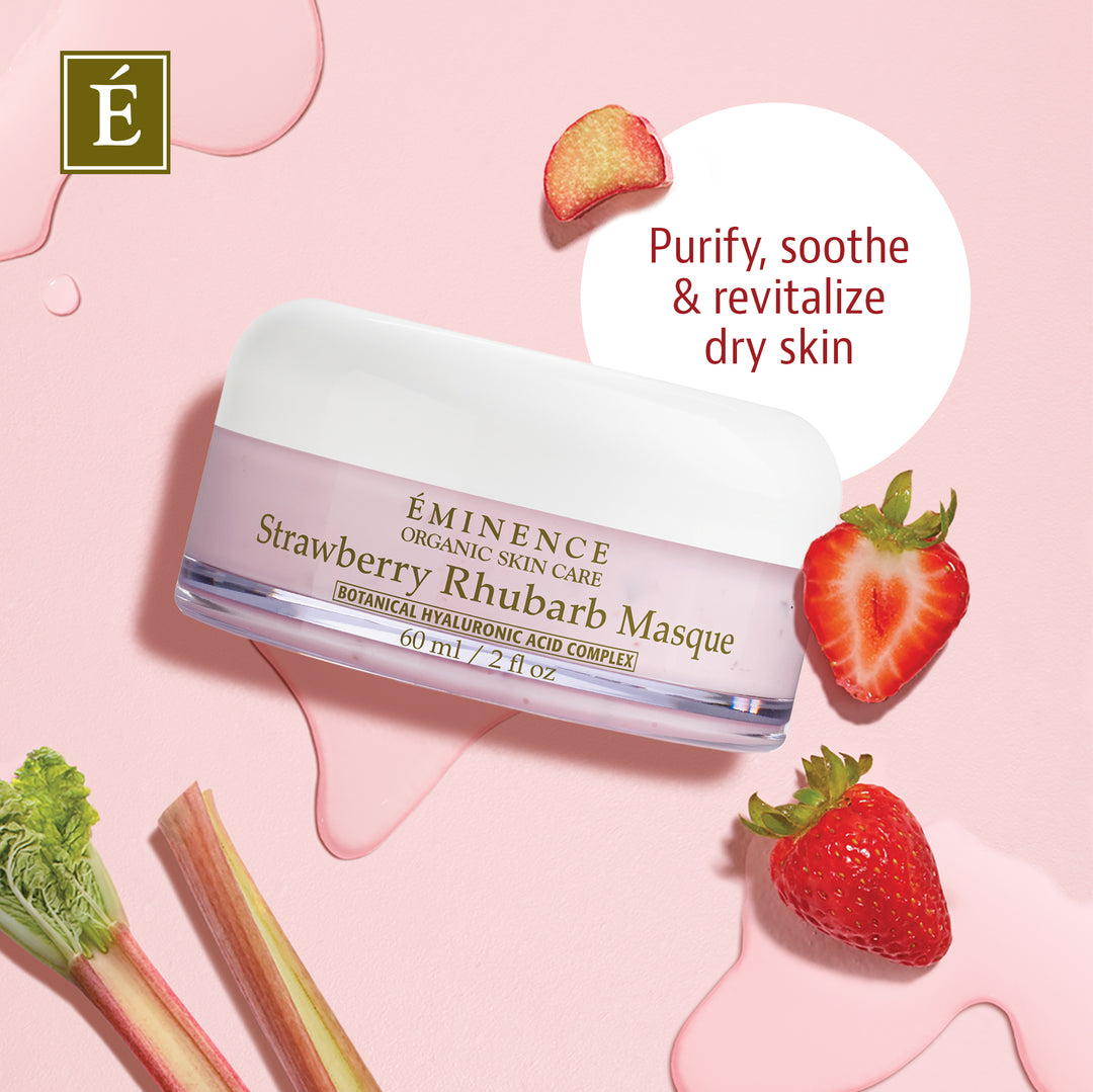 Eminence Organics Strawberry Rhubarb Masque infographic 