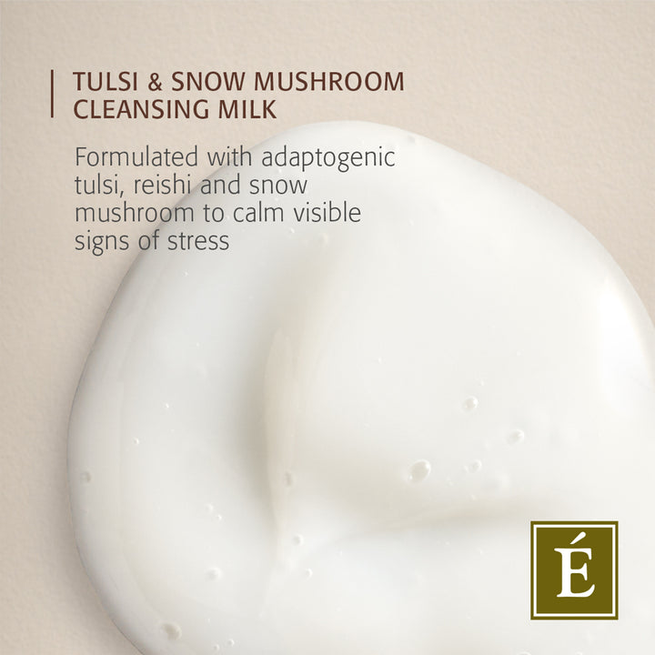 Eminence Organics Tulsi & Snow Mushroom Cleansing Milk swatch with information