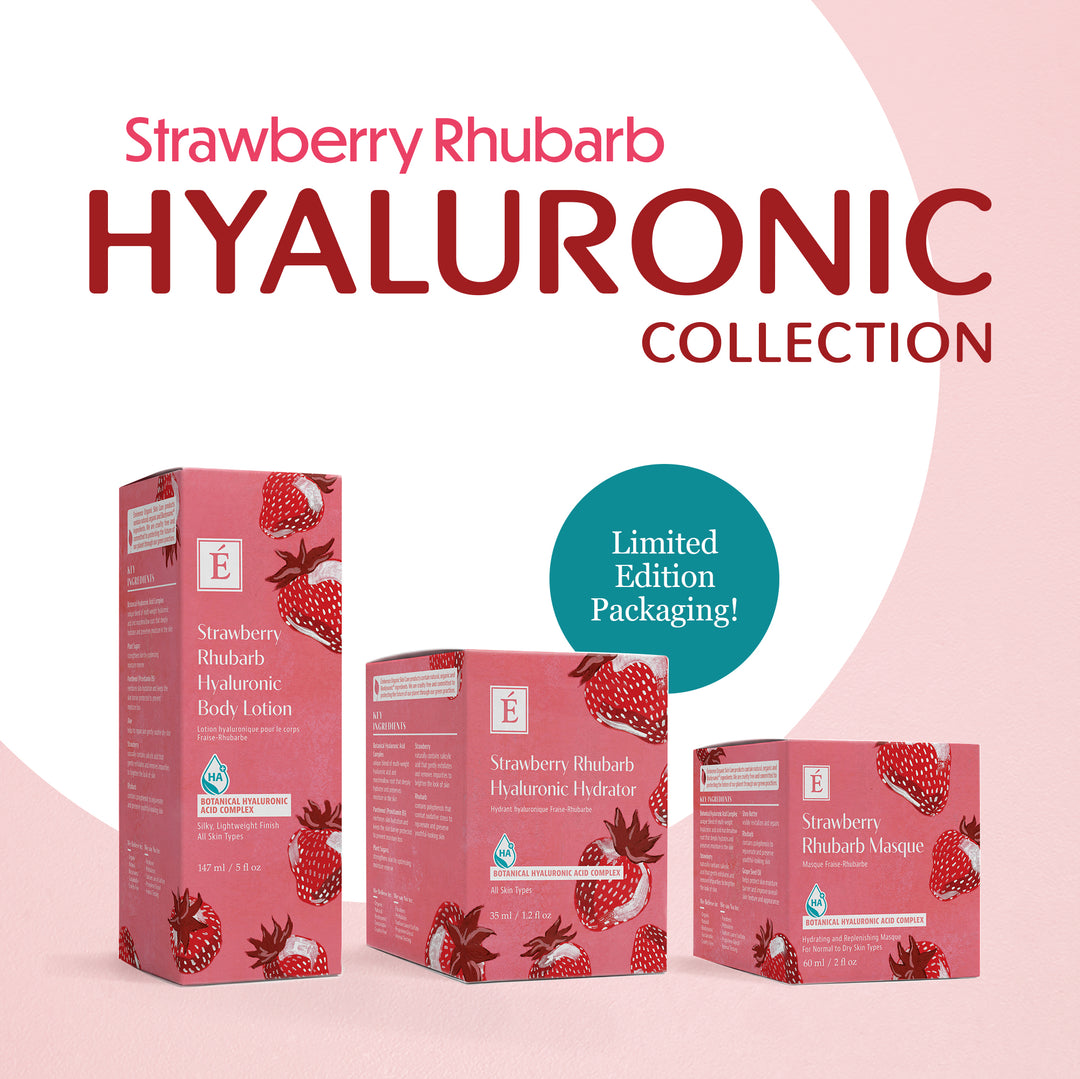 Eminence Organics Strawberry Rhubarb Hyaluronic Acid Collection Limited Edition Group. 