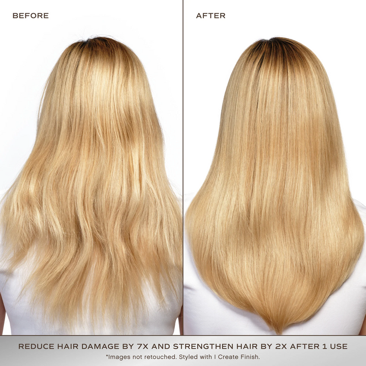 Innersense Repair Hair Mask before and after with a person with long blonde hair