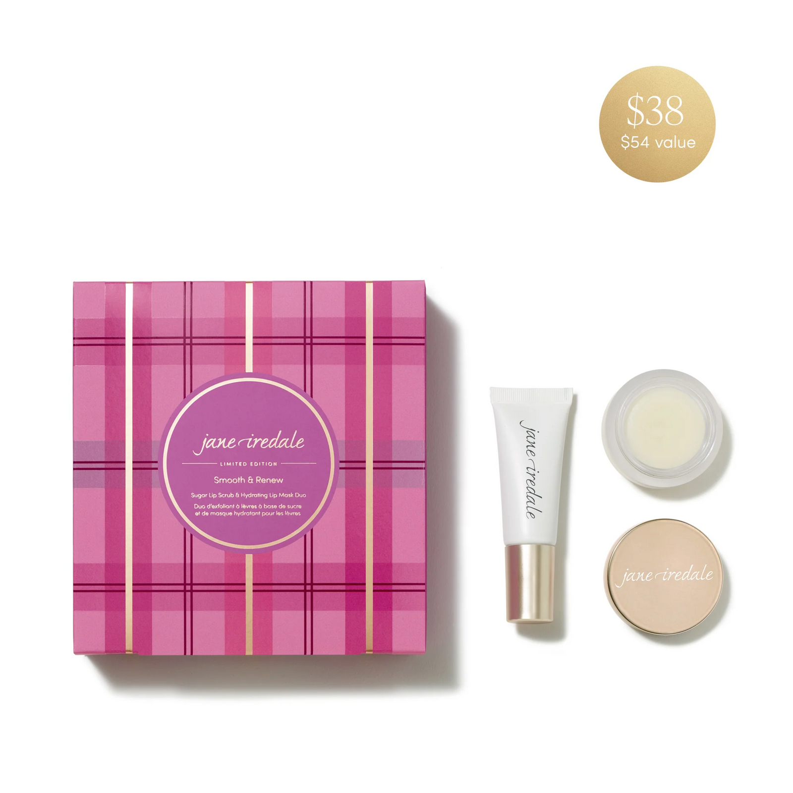 Jane Iredale Smooth & Renew Sugar Lip Scrub & Hydrating Lip Mask Duo - Limited Edition on a white background