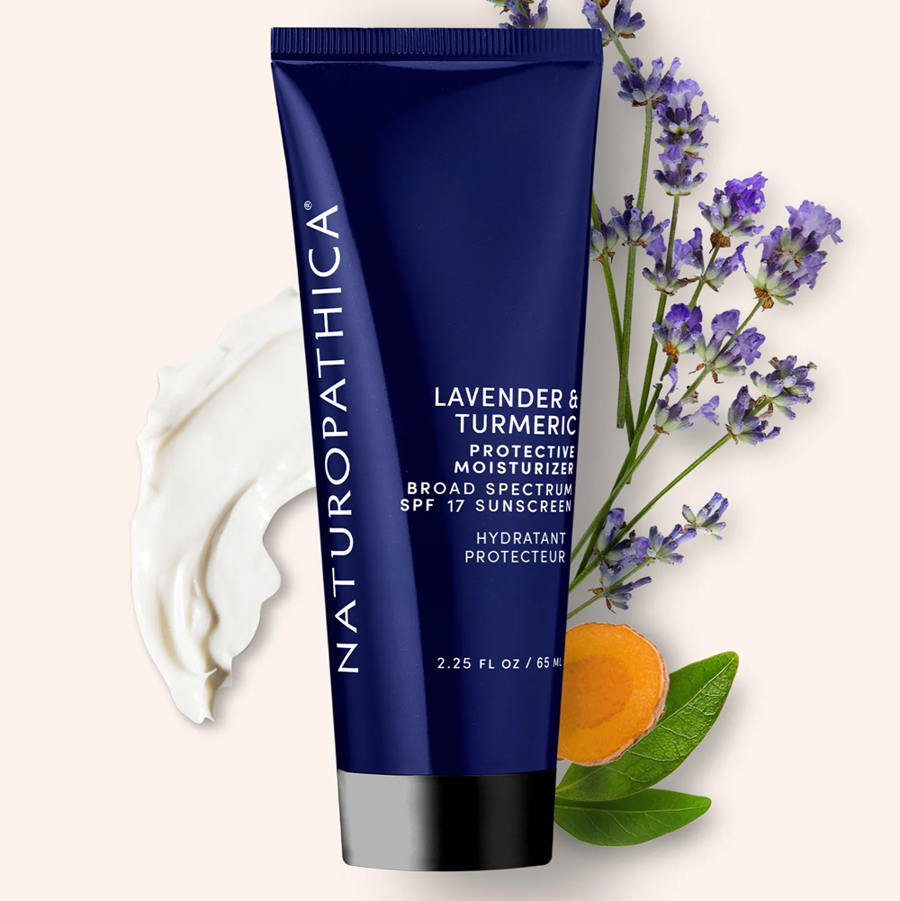Naturopathica Lavender Protective Moisturizer SPF 17 lavender flowers on a white background