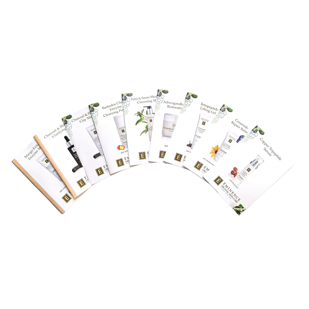 Eminence Organics New Products Sample Set on a white back ground