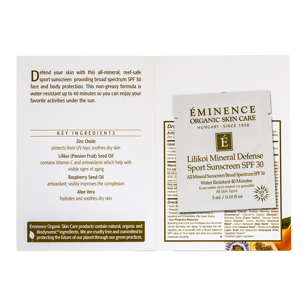 eminence organics lilikoi mineral defense sport sunscreen spf 30 sample