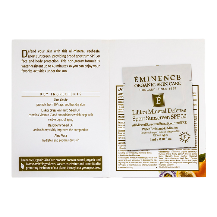 eminence organics lilikoi mineral defense sport sunscreen spf 30 sample