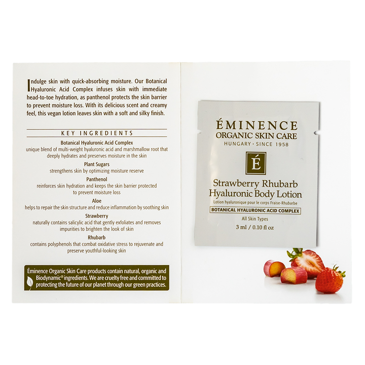 eminence organics strawberry rhubarb hyaluronic body lotion sample